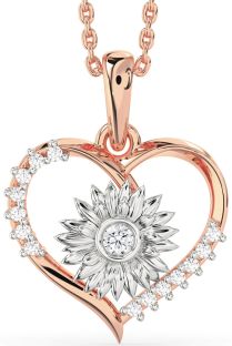 Diamond Platinum & Rose Gold Heart Sunflower Necklace