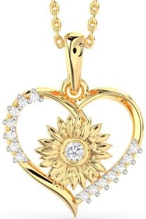 Diamond Gold Heart Sunflower Necklace
