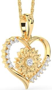 Diamond Gold Heart Sunflower Necklace
