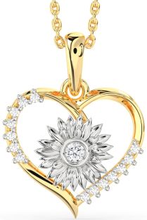 Diamond Platinum & Yellow Gold Heart Sunflower Necklace