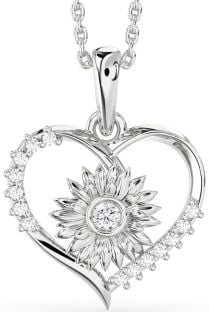 Diamond White Gold Heart Sunflower Necklace