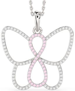 Large Diamond & Rose Quartz Platinum Butterfly Infinity Necklace