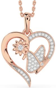 Diamond Rose Gold Heart Butterfly Flower Necklace