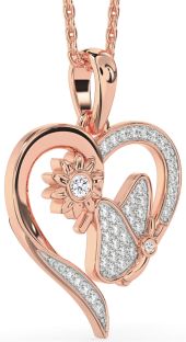 Diamond Rose Gold Heart Butterfly Flower Necklace