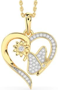 Diamond Gold Heart Butterfly Flower Necklace