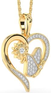 Diamond Gold Heart Butterfly Flower Necklace