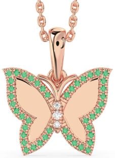 Diamond & Emerald Rose Gold Butterfly Necklace