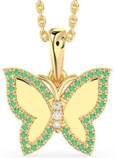 Diamond & Emerald Gold Butterfly Necklace