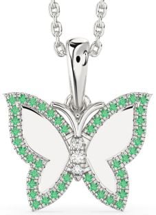 Diamond & Emerald Platinum Butterfly Necklace