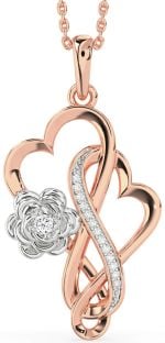Large Diamond Platinum & Rose Gold Heart Infinity Flower Necklace
