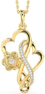 Large Diamond Gold Heart Infinity Flower Necklace