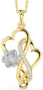 Large Diamond Platinum & Yellow Gold Heart Infinity Flower Necklace