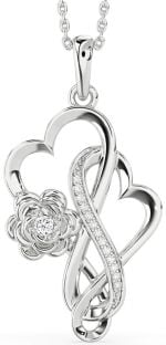 Large Diamond Platinum Heart Infinity Flower Necklace