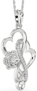 Large Diamond Platinum Heart Infinity Flower Necklace