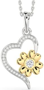 Diamond Platinum & Yellow Gold Heart Flower Necklace