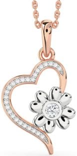 Diamond Platinum & Rose Gold Heart Flower Necklace