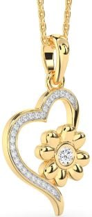 Diamond Gold Heart Flower Necklace