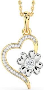 Diamond Platinum & Yellow Gold Heart Flower Necklace