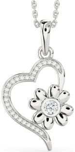 Diamond Platinum Heart Flower Necklace