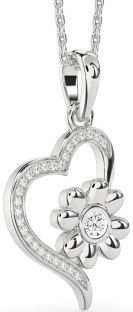 Diamond Platinum Heart Flower Necklace