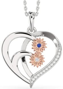 Diamond Platinum & Rose Gold Heart Sunflower Necklace