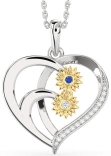 Diamond Platinum & Yellow Gold Heart Sunflower Necklace