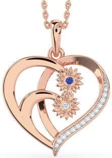 Diamond Rose Gold Heart Sunflower Necklace