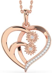 Diamond Rose Gold Heart Sunflower Necklace