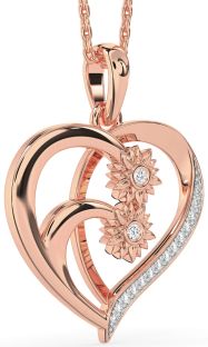 Diamond Rose Gold Heart Sunflower Necklace