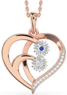 Diamond Platinum & Rose Gold Heart Sunflower Necklace