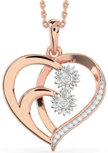 Diamond Platinum & Rose Gold Heart Sunflower Necklace