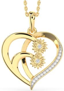 Diamond Gold Heart Sunflower Necklace