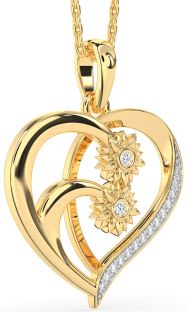 Diamond Gold Heart Sunflower Necklace
