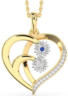Diamond Platinum & Yellow Gold Heart Sunflower Necklace