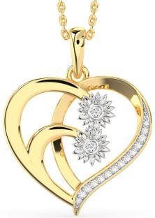 Diamond Platinum & Yellow Gold Heart Sunflower Necklace