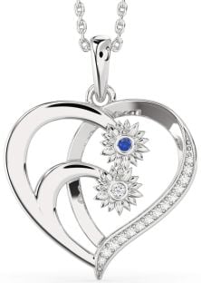 Diamond Platinum Heart Sunflower Necklace