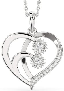 Diamond Platinum Heart Sunflower Necklace