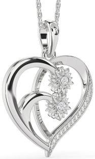 Diamond Platinum Heart Sunflower Necklace