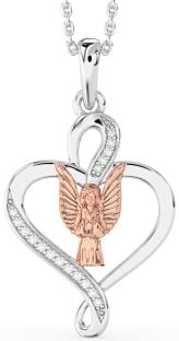 Diamond Platinum & Rose Gold Heart Angel Necklace