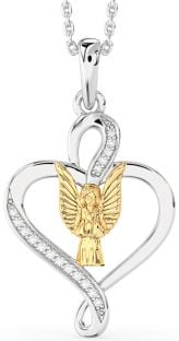 Diamond Platinum & Yellow Gold Heart Angel Necklace