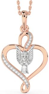 Diamond Platinum & Rose Gold Heart Angel Necklace