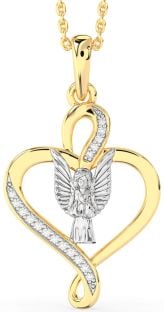 Diamond Platinum & Yellow Gold Heart Angel Necklace