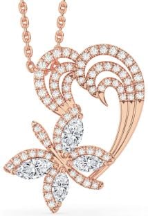 Diamond Rose Gold Butterfly Heart Necklace