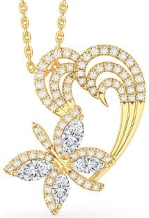 Diamond Gold Butterfly Heart Necklace