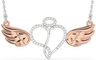 Large Diamond Platinum & Rose Gold Heart Angel Necklace