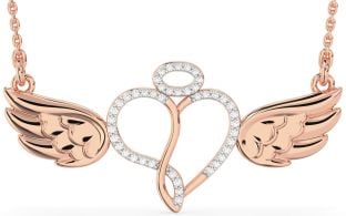 Large Diamond Rose Gold Heart Angel Necklace