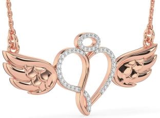 Large Diamond Rose Gold Heart Angel Necklace