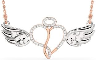 Large Diamond Platinum & Rose Gold Heart Angel Necklace
