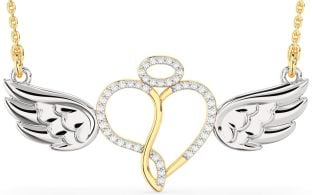 Large Diamond Platinum & Yellow Gold Heart Angel Necklace