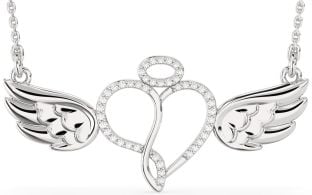 Large Diamond Platinum Heart Angel Necklace